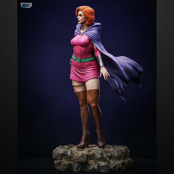 1/6 scale Sheila (Dungeons & Dragons) resin figure by Toon Studios on rocky base with flowing cape