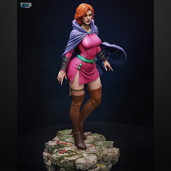 1/6 scale Sheila (Dungeons & Dragons) resin figure by Toon Studios on rocky base with flowing cape