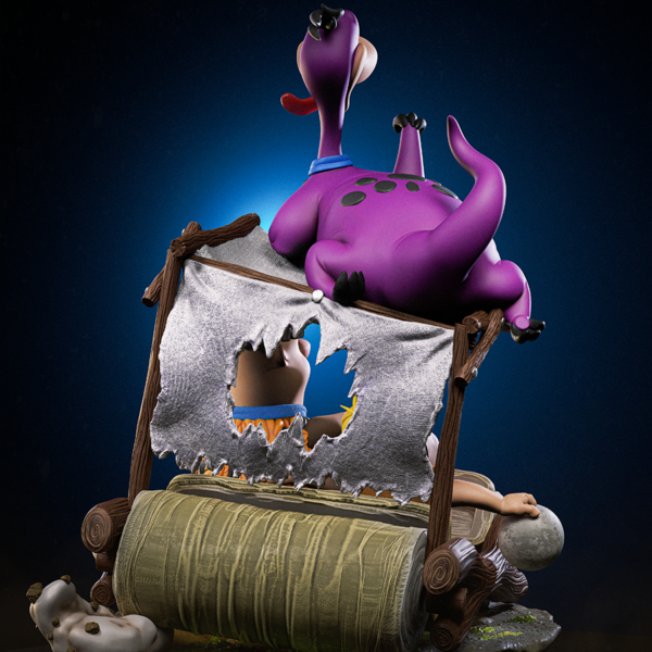 Flintstones 1/6 scale resin vignette by Toon Studios with Fred and Barney in the car and Dino on top (size comparison image)